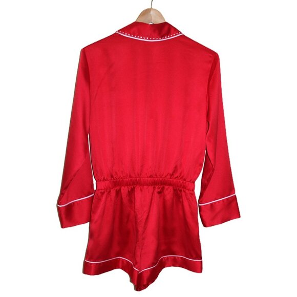 VICTORIA'S SECRET Satin Button-Front Romper with Rhinstones in Red (XS) - Picture 6 of 13